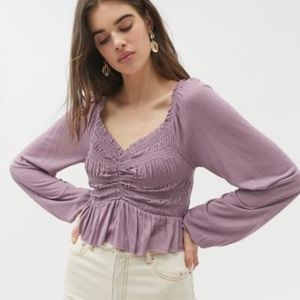 Urban Outfitters Shaina Rayon Ruched Long Sleeve Top